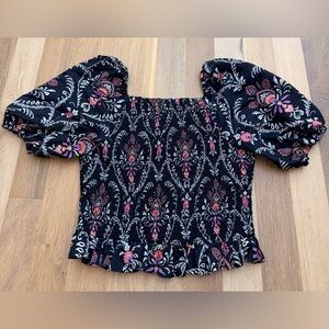 Women’s Floral Square Neck Smocked Top